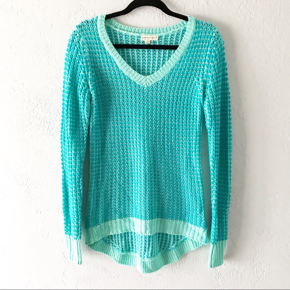 Poof Excellence | Turquoise Hue Hi-Low Sweater
